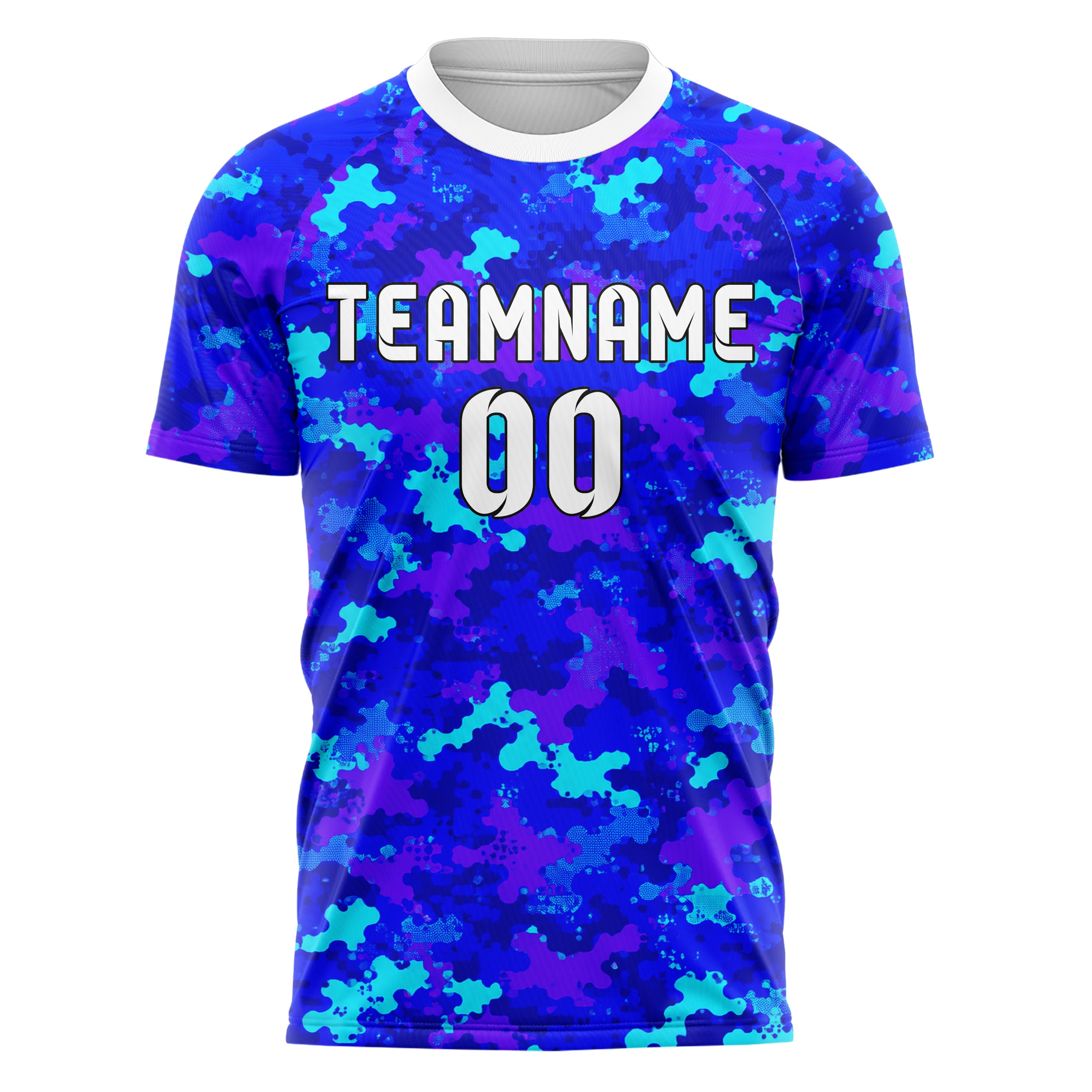 Royalblau lebendiges Camouflage Fashion Camo Blobs Design 07-0008 individuelles Fußballtrikot front