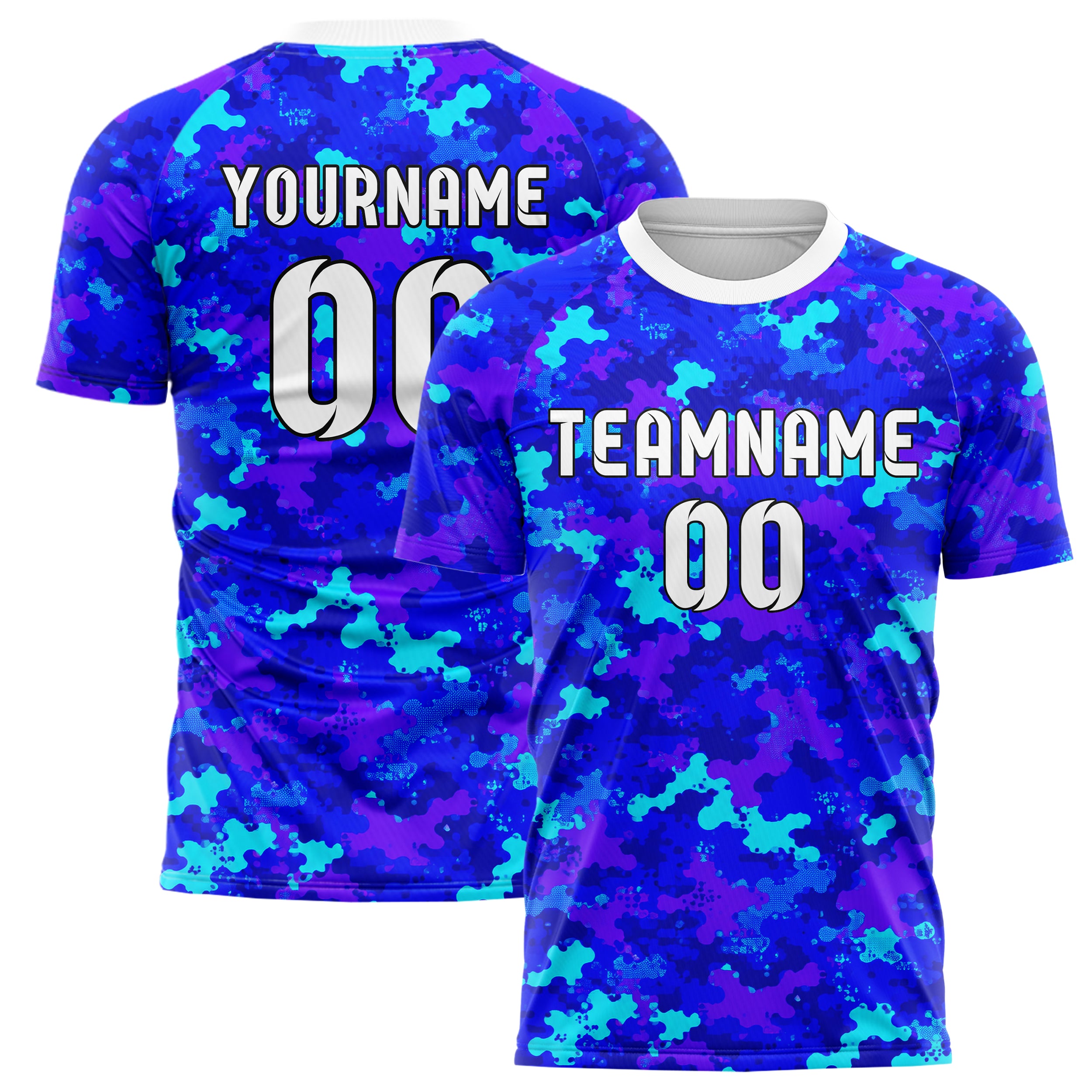 Royalblau lebendiges Camouflage Fashion Camo Blobs Design 07-0008 individuelles Fußballtrikot main