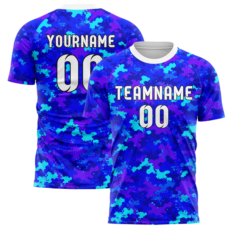 Royalblau lebendiges Camouflage Fashion Camo Blobs Design 07-0008 individuelles Fußballtrikot main
