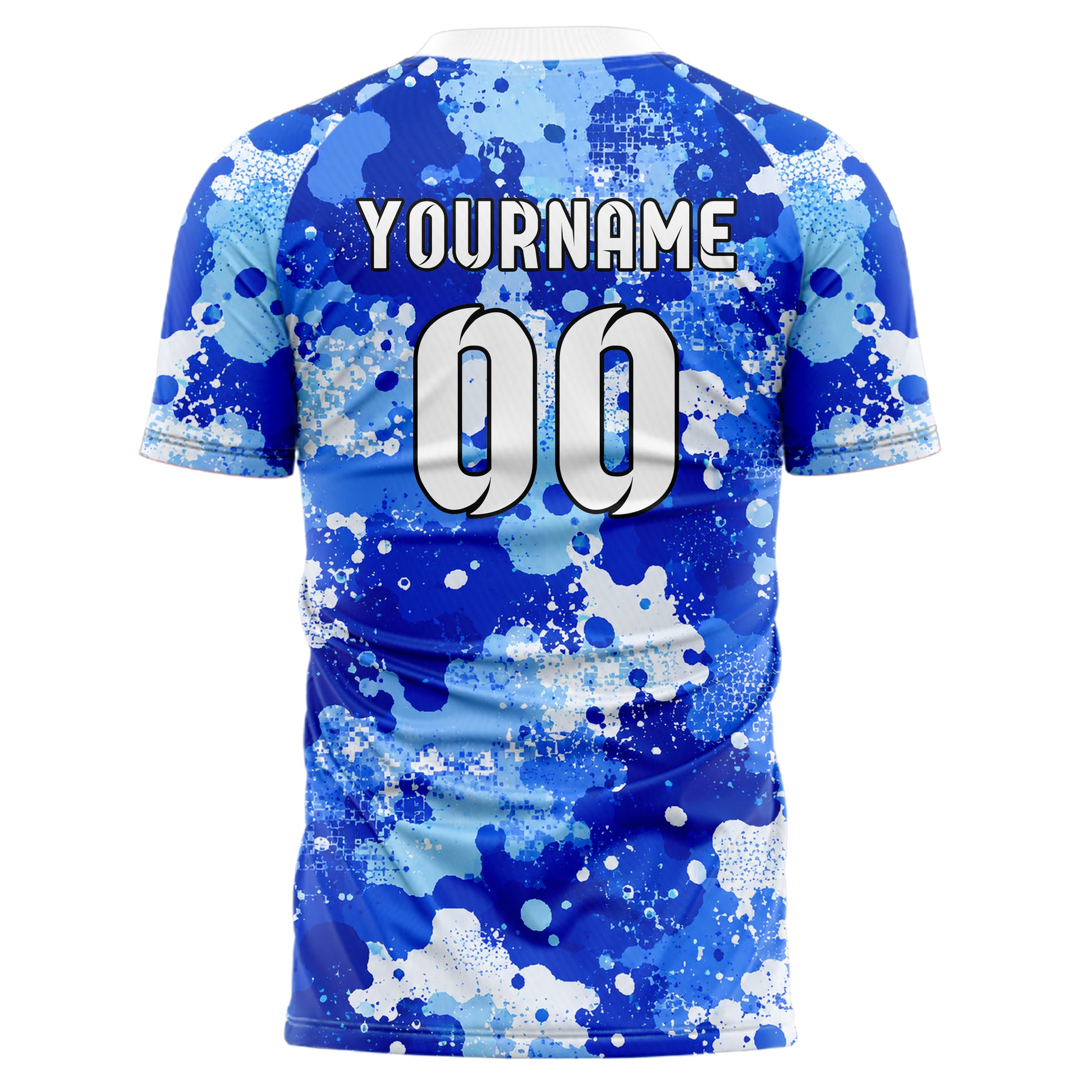 Royalblau lebendiges Camouflage Splatter Camo Design 07-0025 individuelles Fußballtrikot back