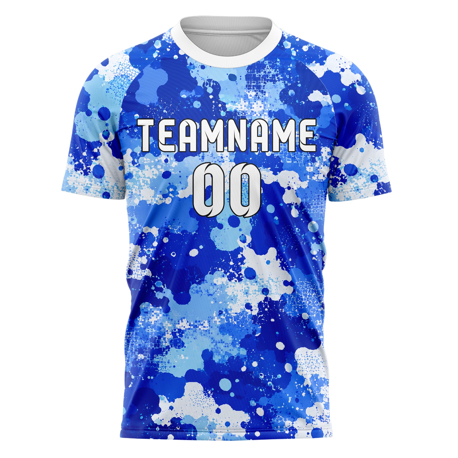 Royalblau lebendiges Camouflage Splatter Camo Design 07-0025 individuelles Fußballtrikot front