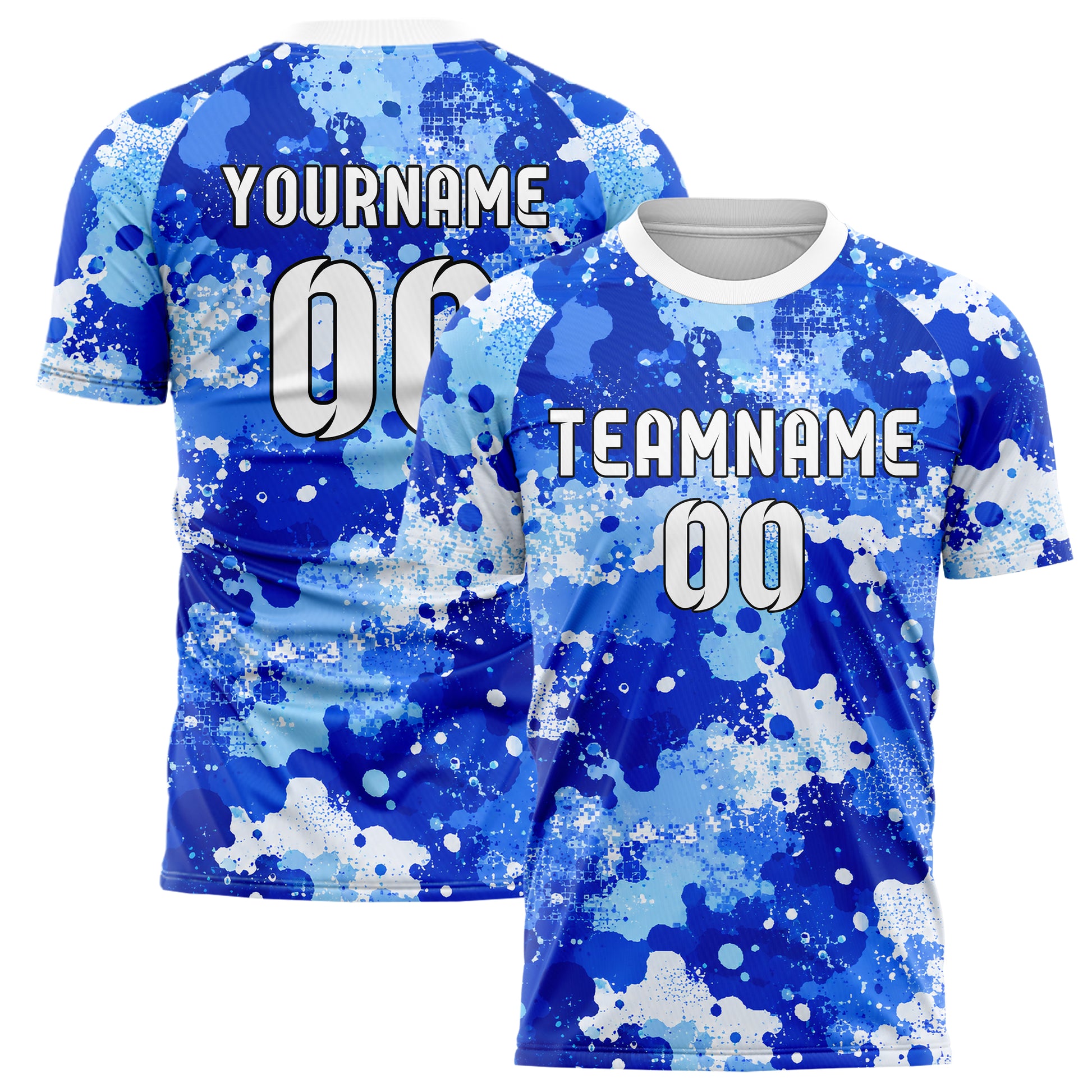 Royalblau lebendiges Camouflage Splatter Camo Design 07-0025 individuelles Fußballtrikot main
