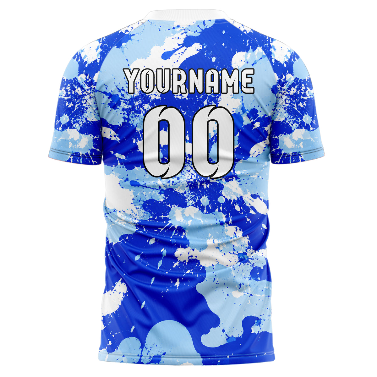 Royalblau lebendiges Camouflage Splatter Camo Design 07-0037 individuelles Fußballtrikot back