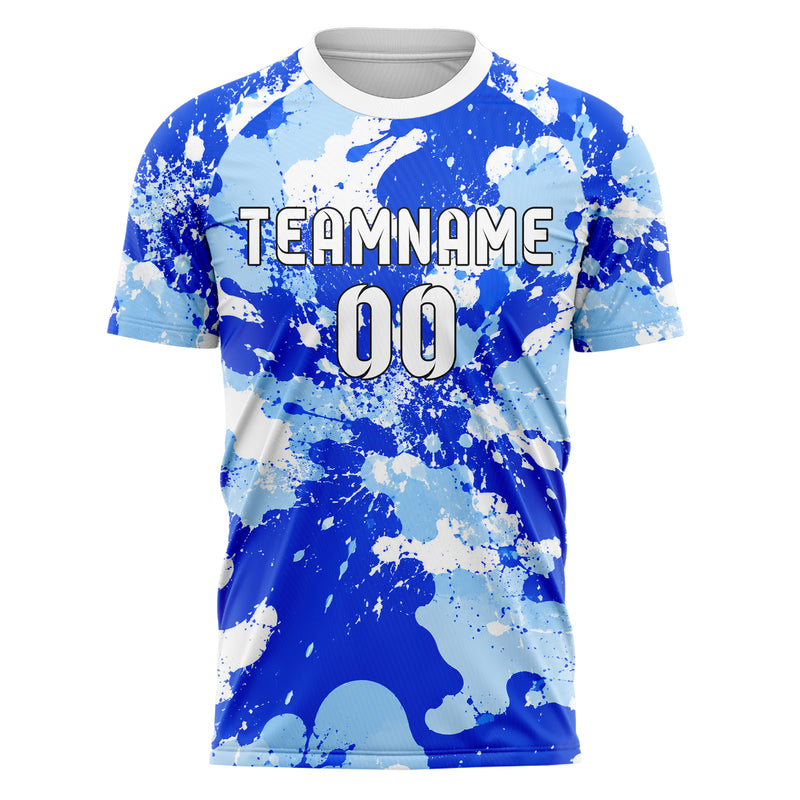 Royalblau lebendiges Camouflage Splatter Camo Design 07-0037 individuelles Fußballtrikot front