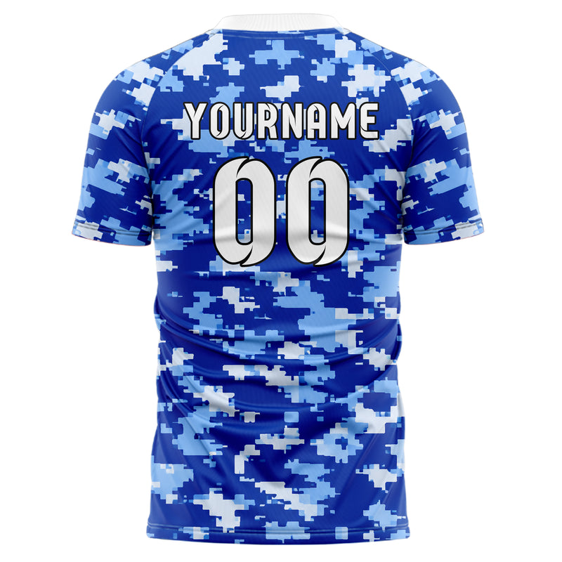 Royalblau lebendiges Camouflage Urban Camo Design 07-0004 individuelles Fußballtrikot back