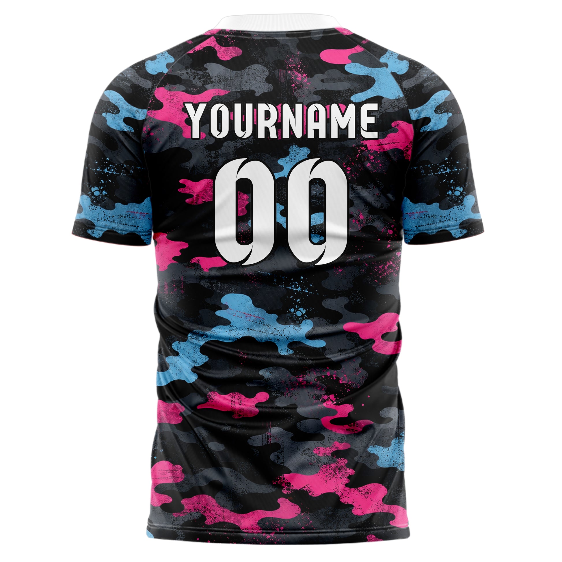 Schwarz lebendiges Camouflage Woodland Camo Design 07-0011 individuelles Fußballtrikot back