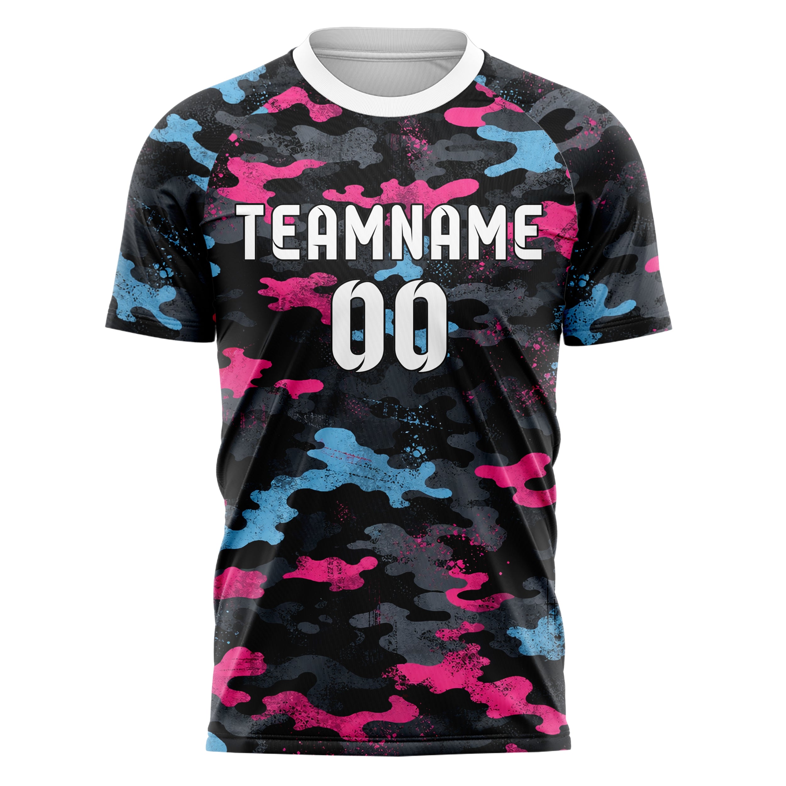 Schwarz lebendiges Camouflage Woodland Camo Design 07-0011 individuelles Fußballtrikot front