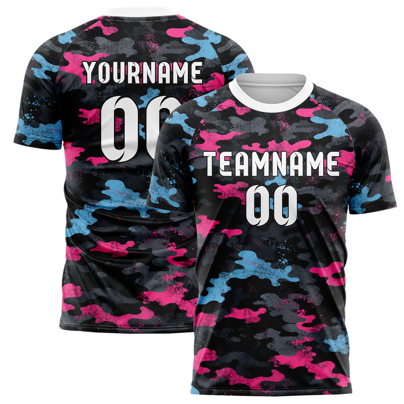 Schwarz lebendiges Camouflage Woodland Camo Design 07-0011 individuelles Fußballtrikot main