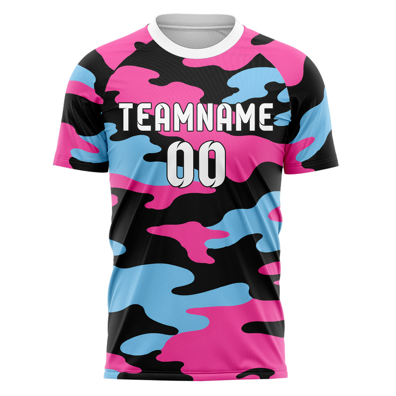 Schwarz lebendiges Camouflage Woodland Camo Design 07-0041 individuelles Fußballtrikot front