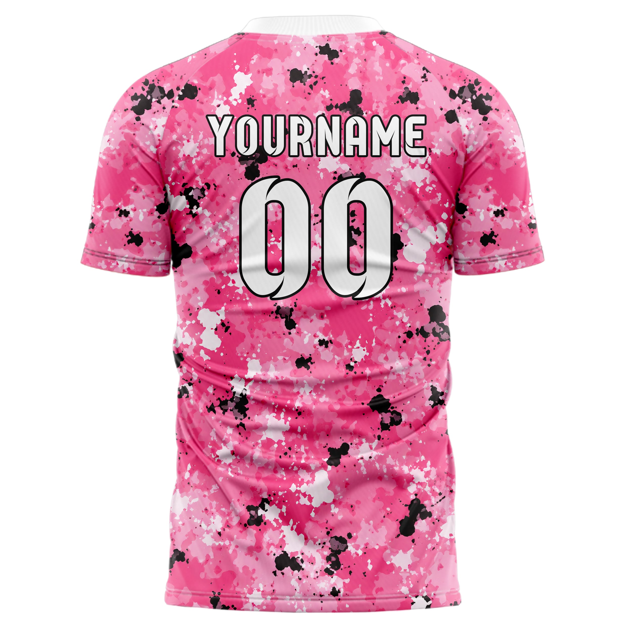Hot Pink lebendiges Camouflage Splatter Camo Design 07-0001 individuelles Fußballtrikot back