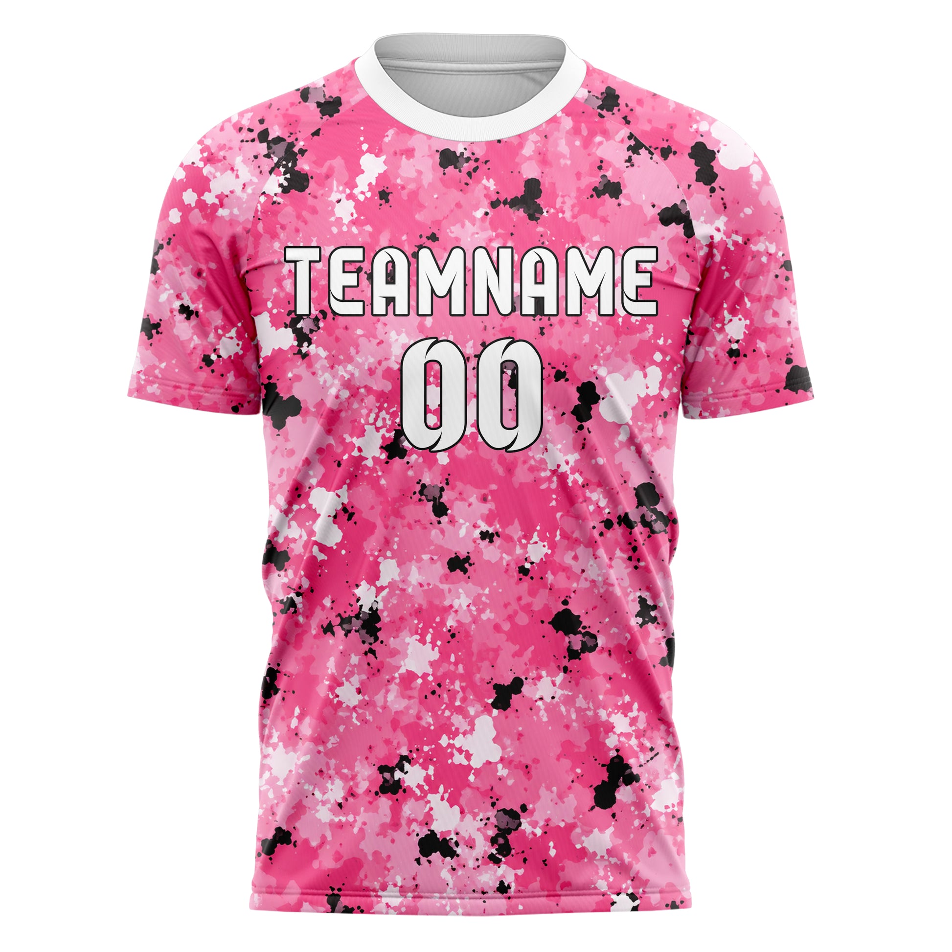 Hot Pink lebendiges Camouflage Splatter Camo Design 07-0001 individuelles Fußballtrikot front