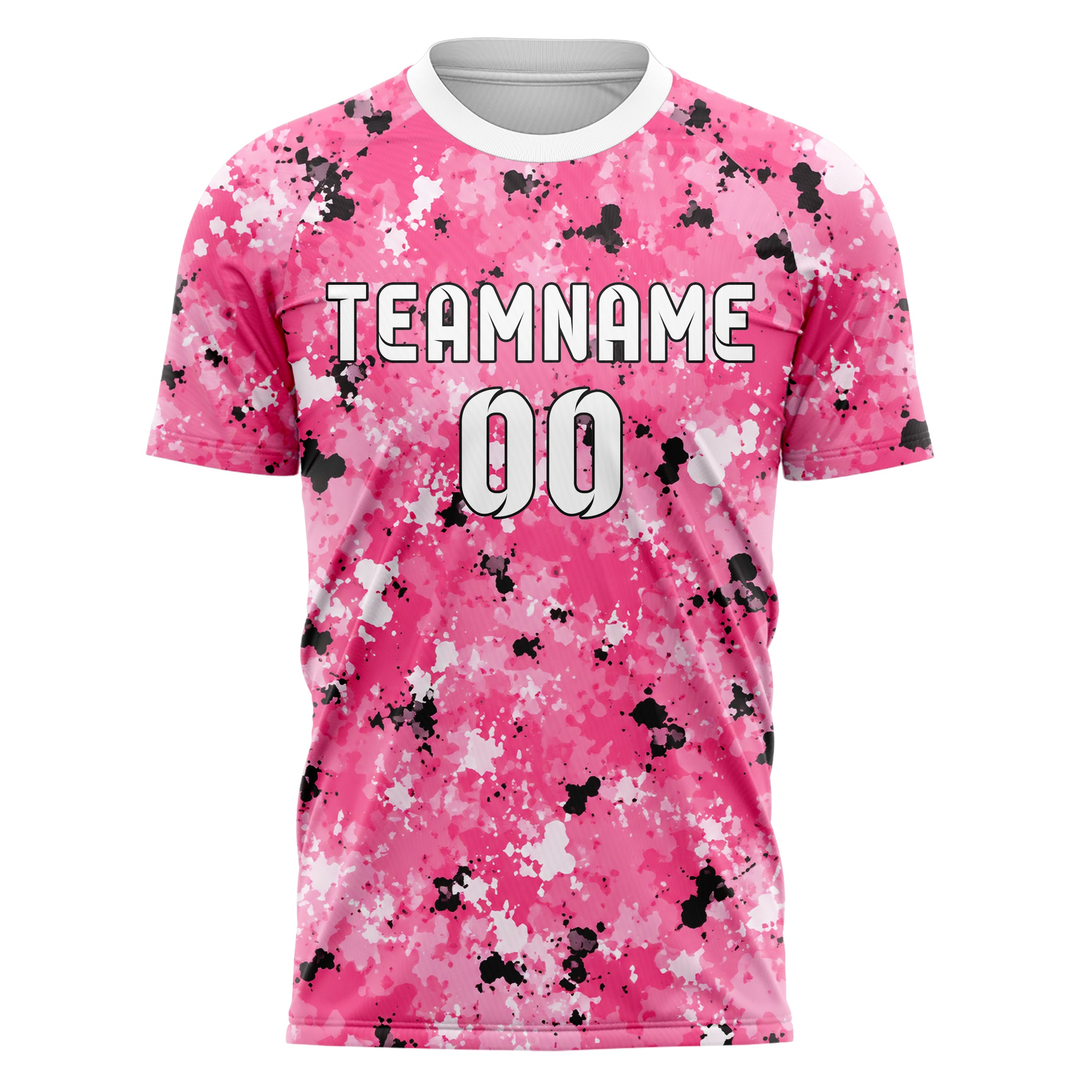 Hot Pink lebendiges Camouflage Splatter Camo Design 07-0001 individuelles Fußballtrikot front