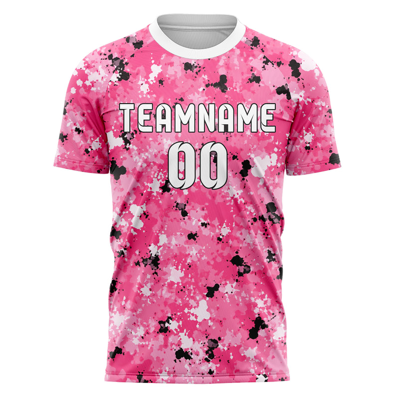 Hot Pink lebendiges Camouflage Splatter Camo Design 07-0001 individuelles Fußballtrikot front