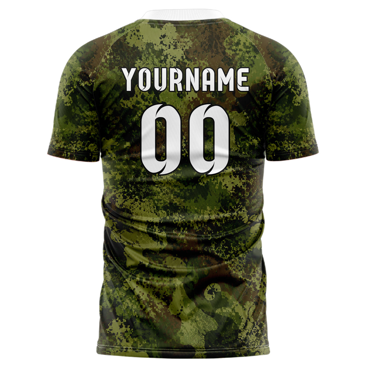 Olivgruen erdiges Camouflage Woodland Camo Design 07-0035 individuelles Fußballtrikot back