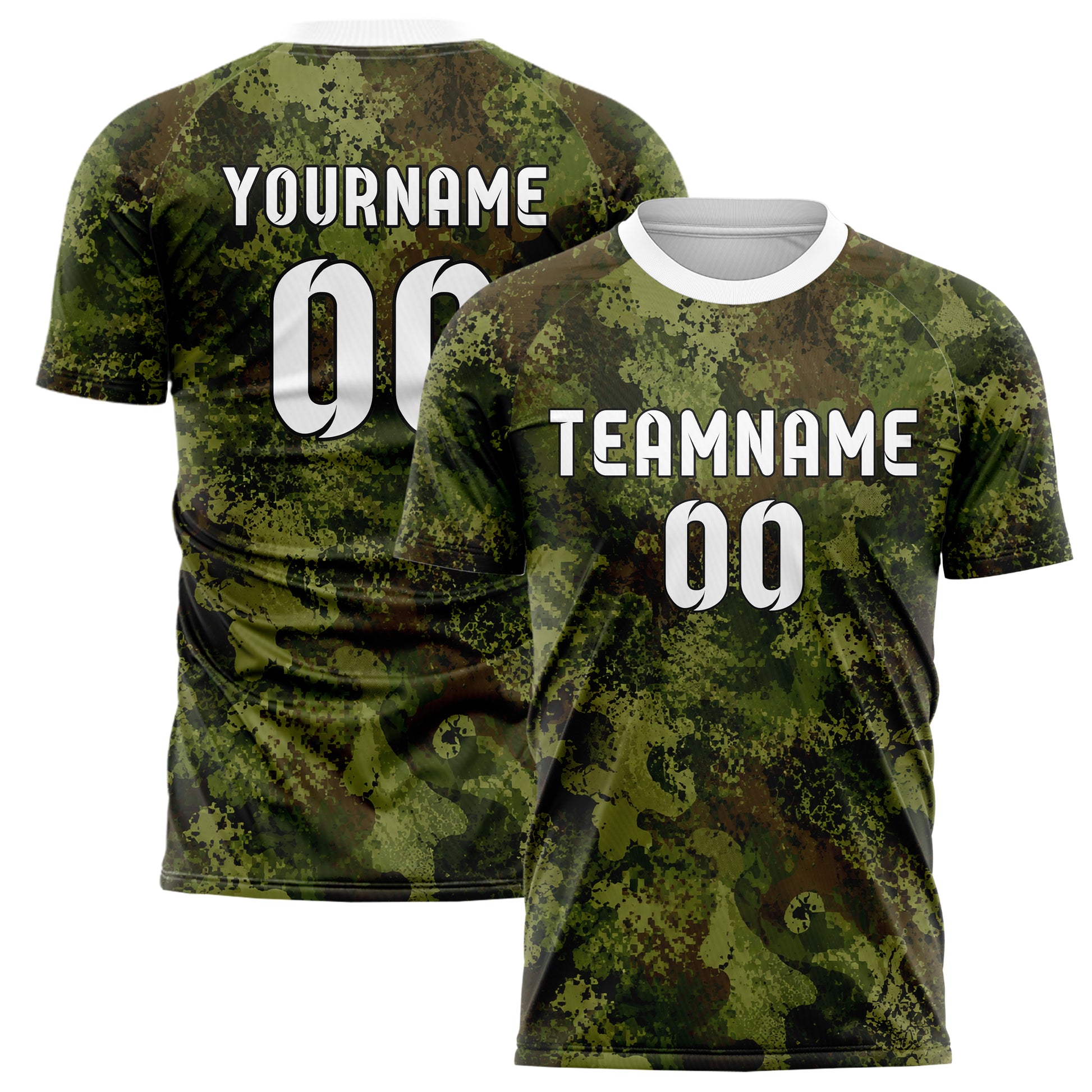 Olivgruen erdiges Camouflage Woodland Camo Design 07-0035 individuelles Fußballtrikot main