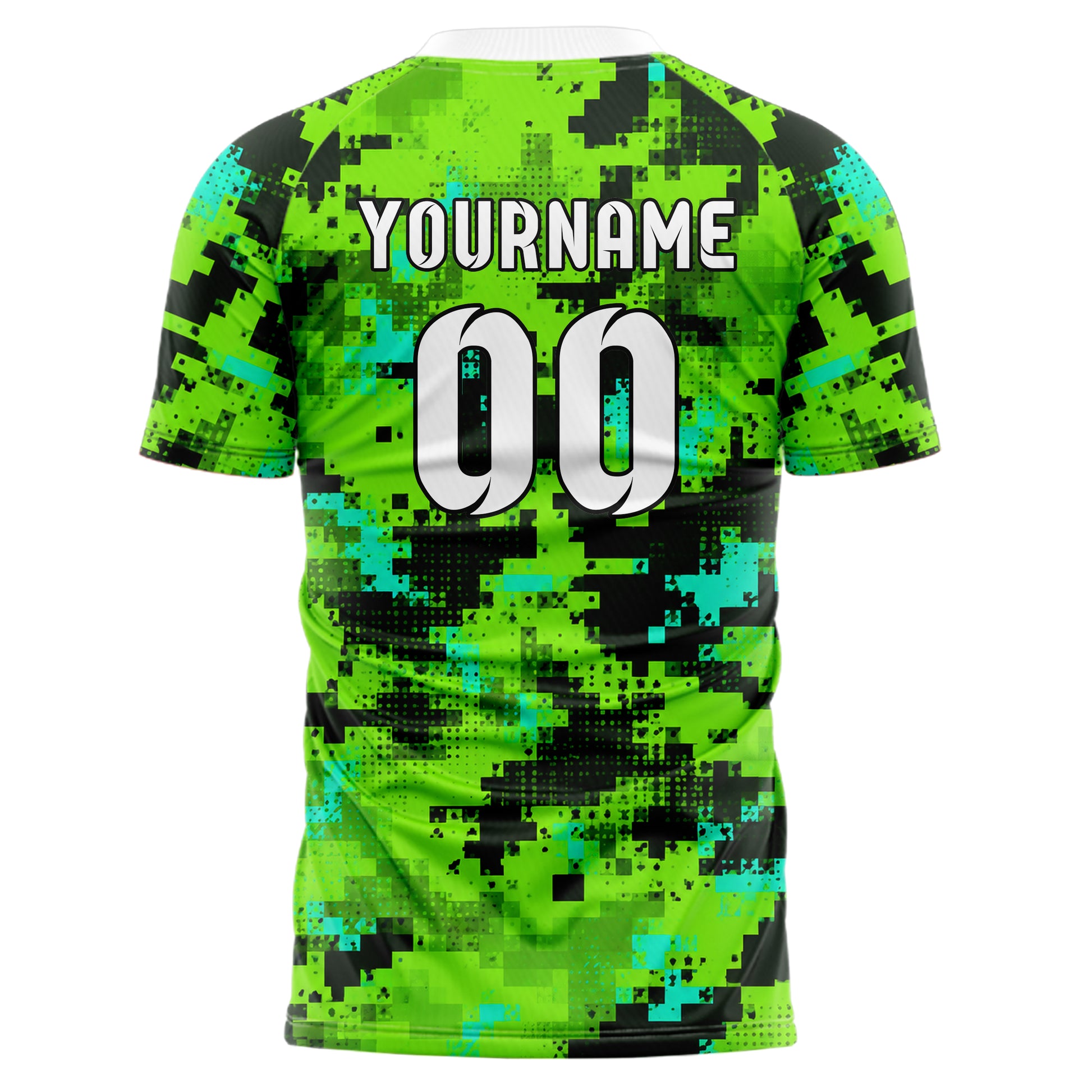 Neongruen lebendiges Camouflage Digital Pixel Camo Design 07-0024 individuelles Fußballtrikot back