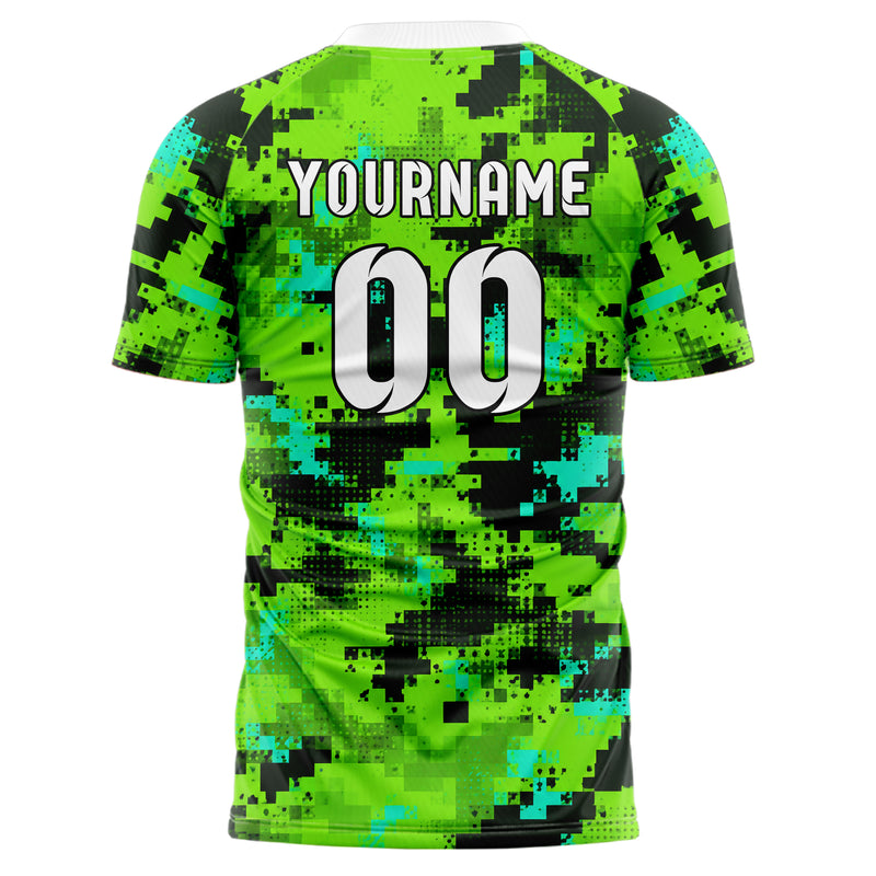 Neongruen lebendiges Camouflage Digital Pixel Camo Design 07-0024 individuelles Fußballtrikot back