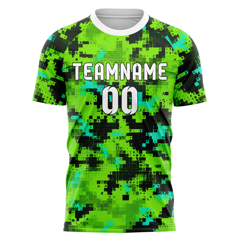 Neongruen lebendiges Camouflage Digital Pixel Camo Design 07-0024 individuelles Fußballtrikot front