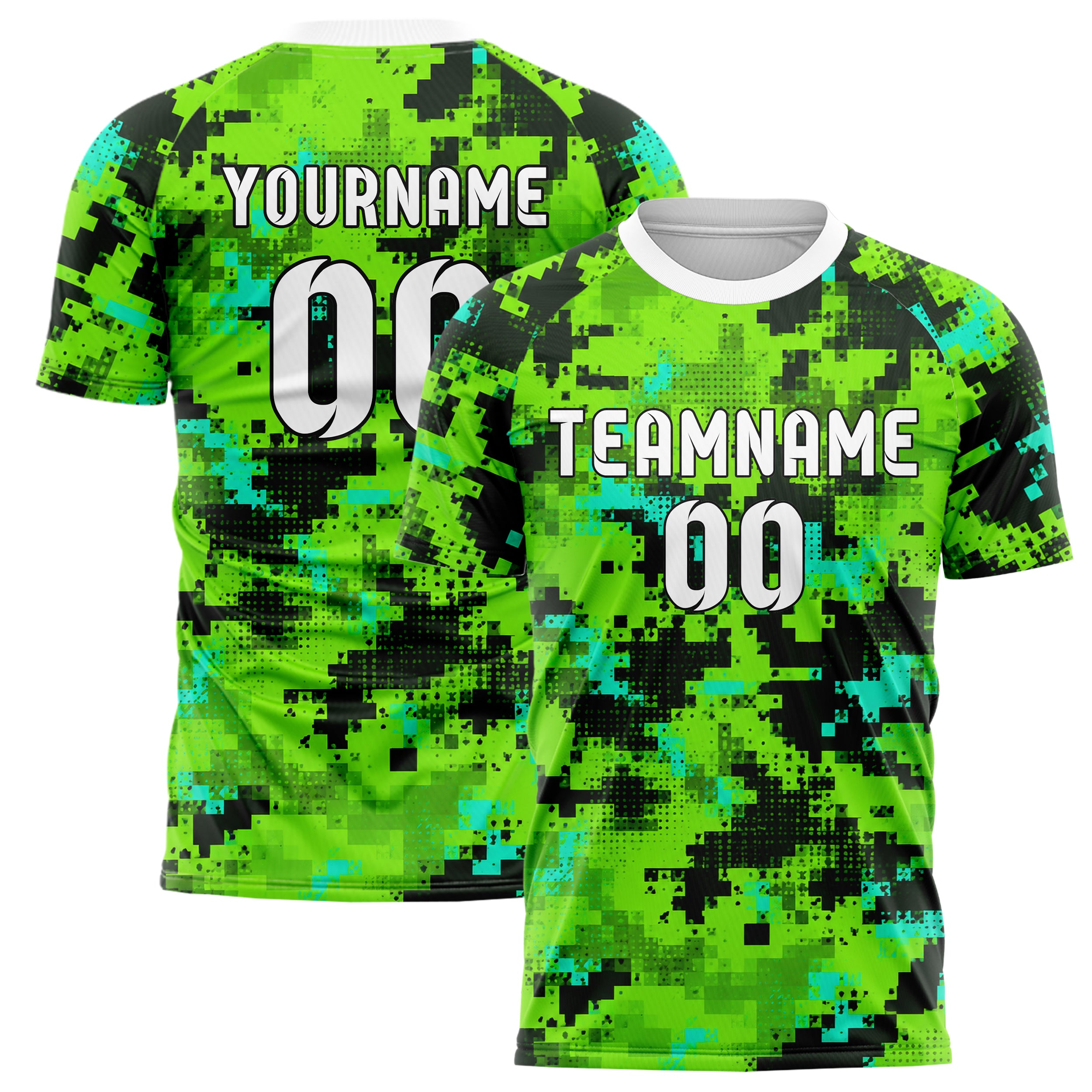Neongruen lebendiges Camouflage Digital Pixel Camo Design 07-0024 individuelles Fußballtrikot main