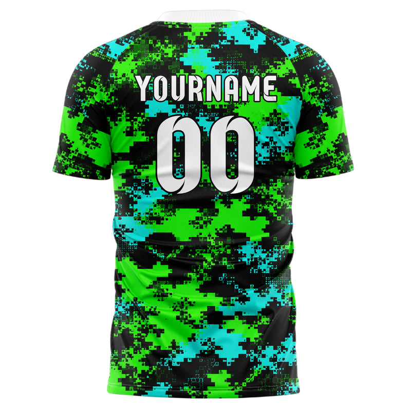 Neongruen lebendiges Camouflage Digital Pixel Camo Design 07-0030 individuelles Fußballtrikot back