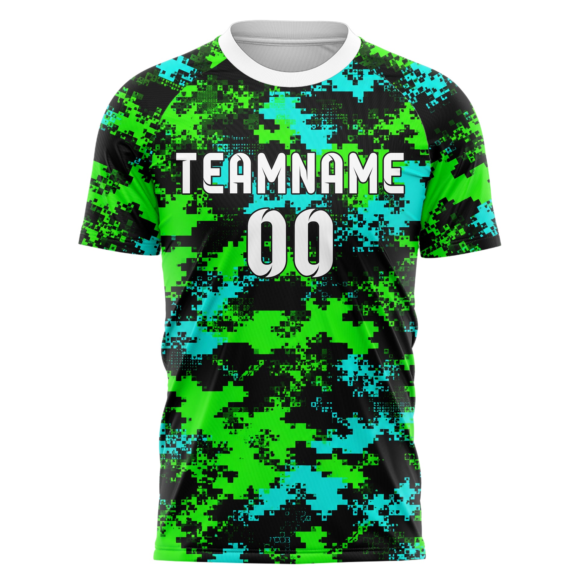Neongruen lebendiges Camouflage Digital Pixel Camo Design 07-0030 individuelles Fußballtrikot front