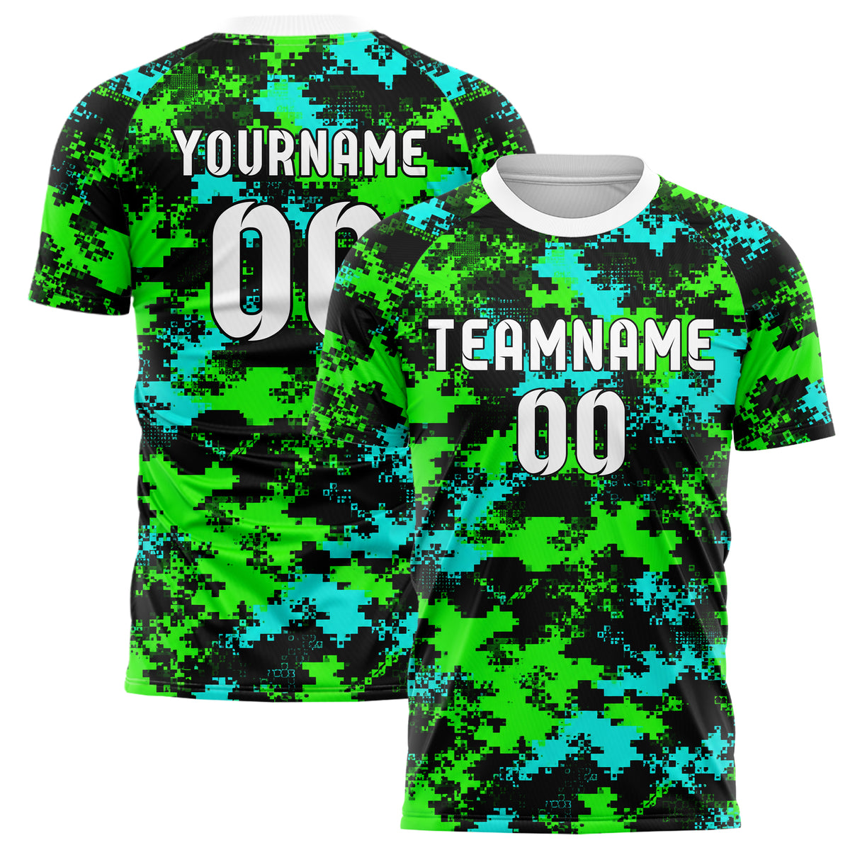 Neongruen lebendiges Camouflage Digital Pixel Camo Design 07-0030 individuelles Fußballtrikot main