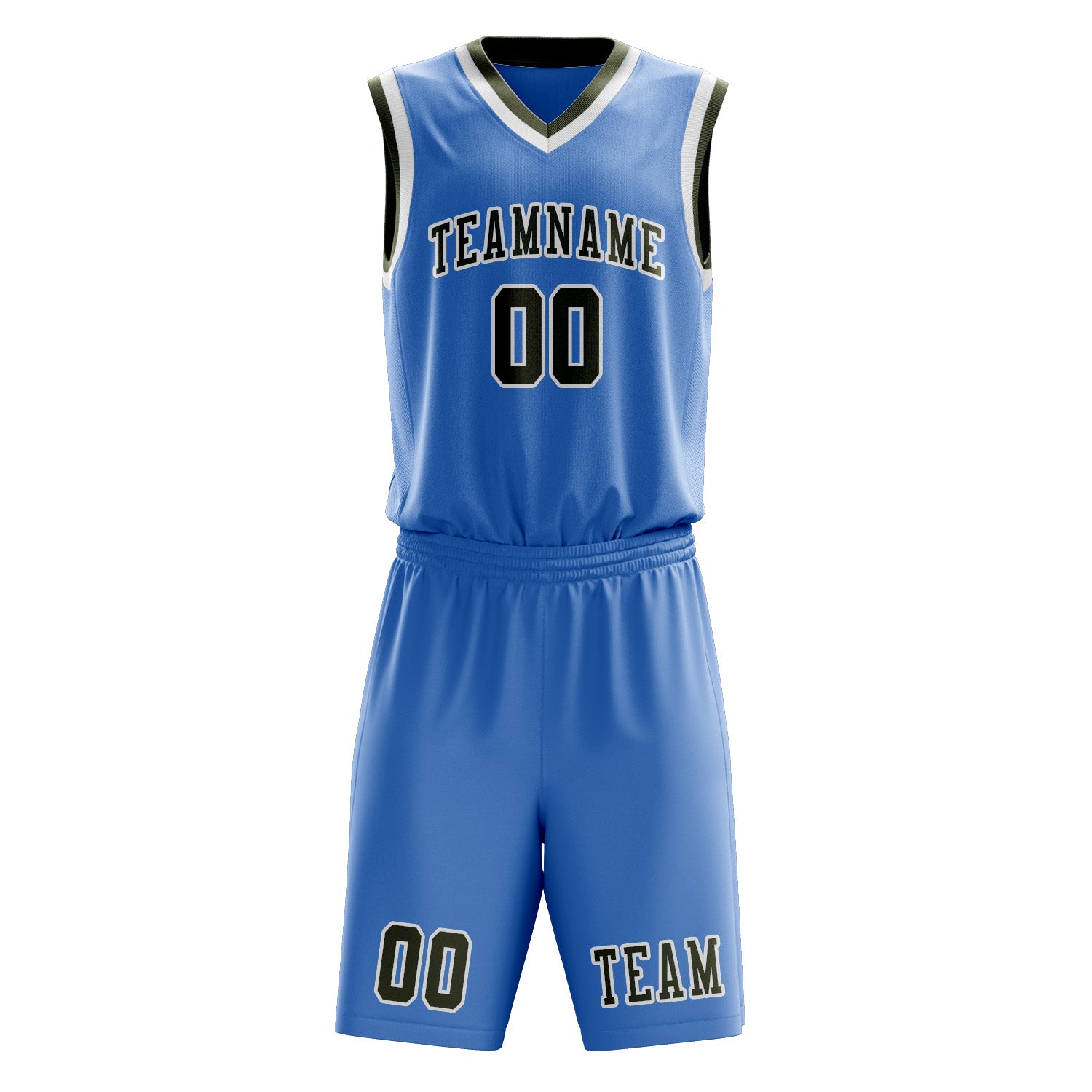 Benutzerdefiniertes Professionelles Hellblau Dunkles Oliv Basketballtrikot-Set