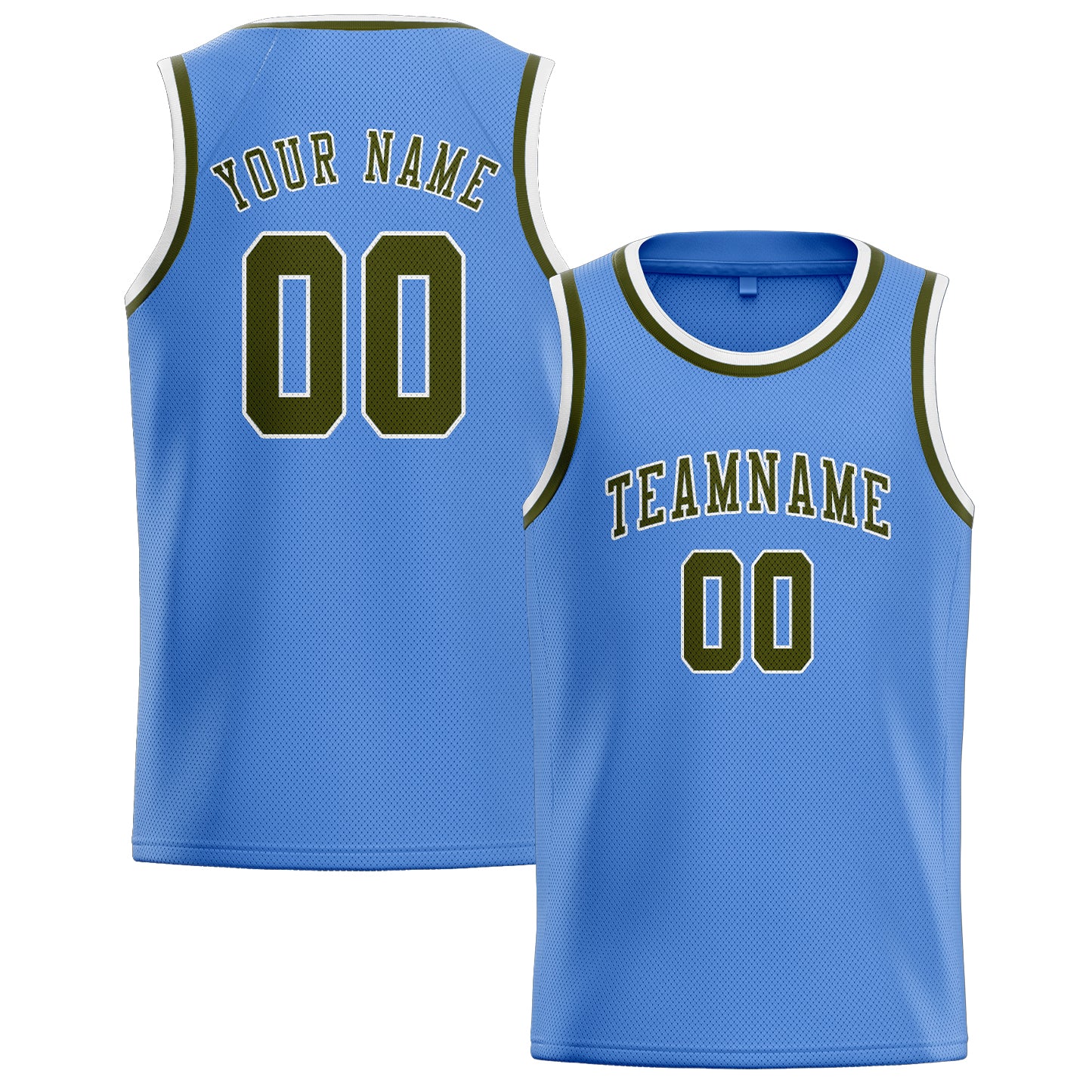Benutzerdefiniertes Professionelles Hellblau Dunkles Oliv Basketballtrikot