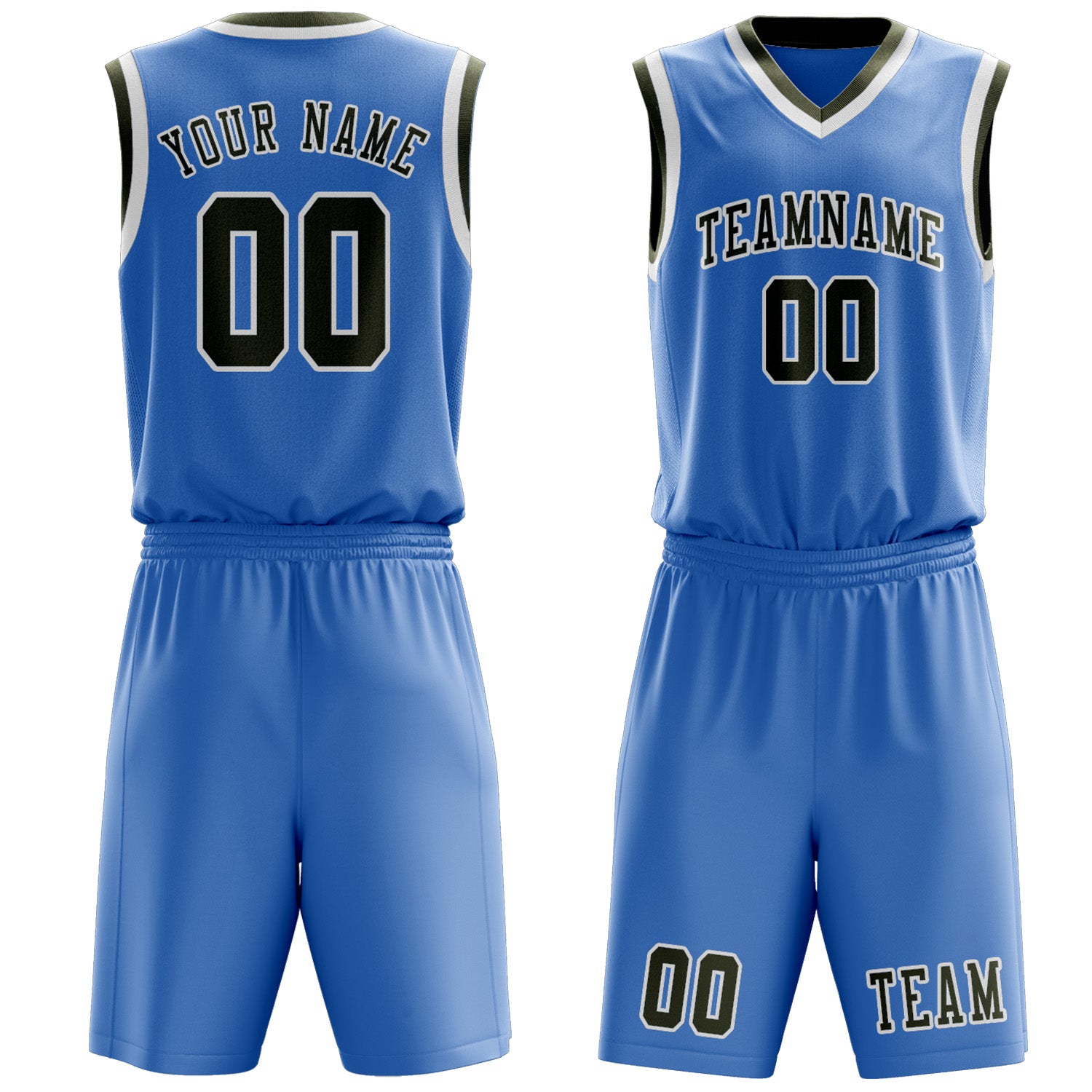 Benutzerdefiniertes Professionelles Hellblau Dunkles Oliv Basketballtrikot-Set