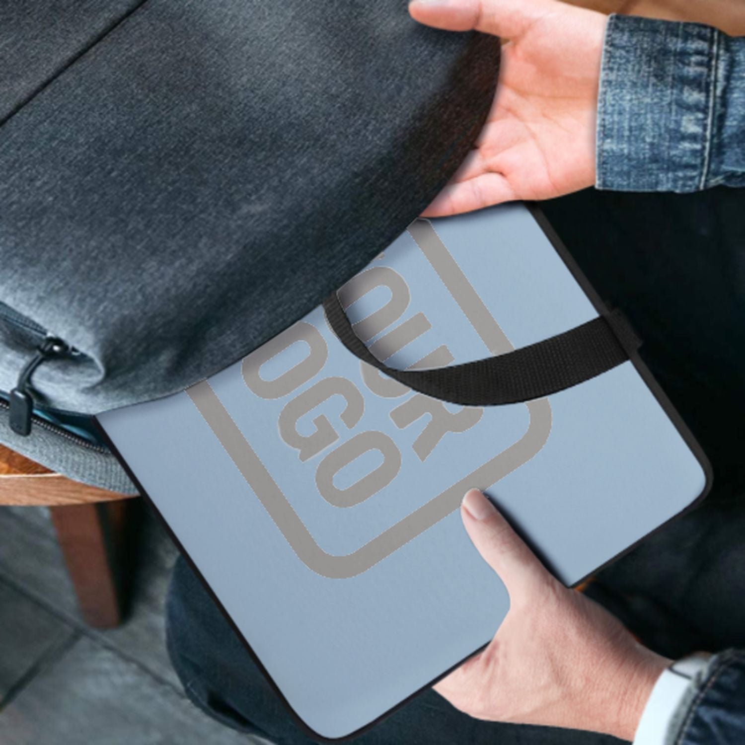 Sac pour ordinateur portable personnalisé bleu clair et gris