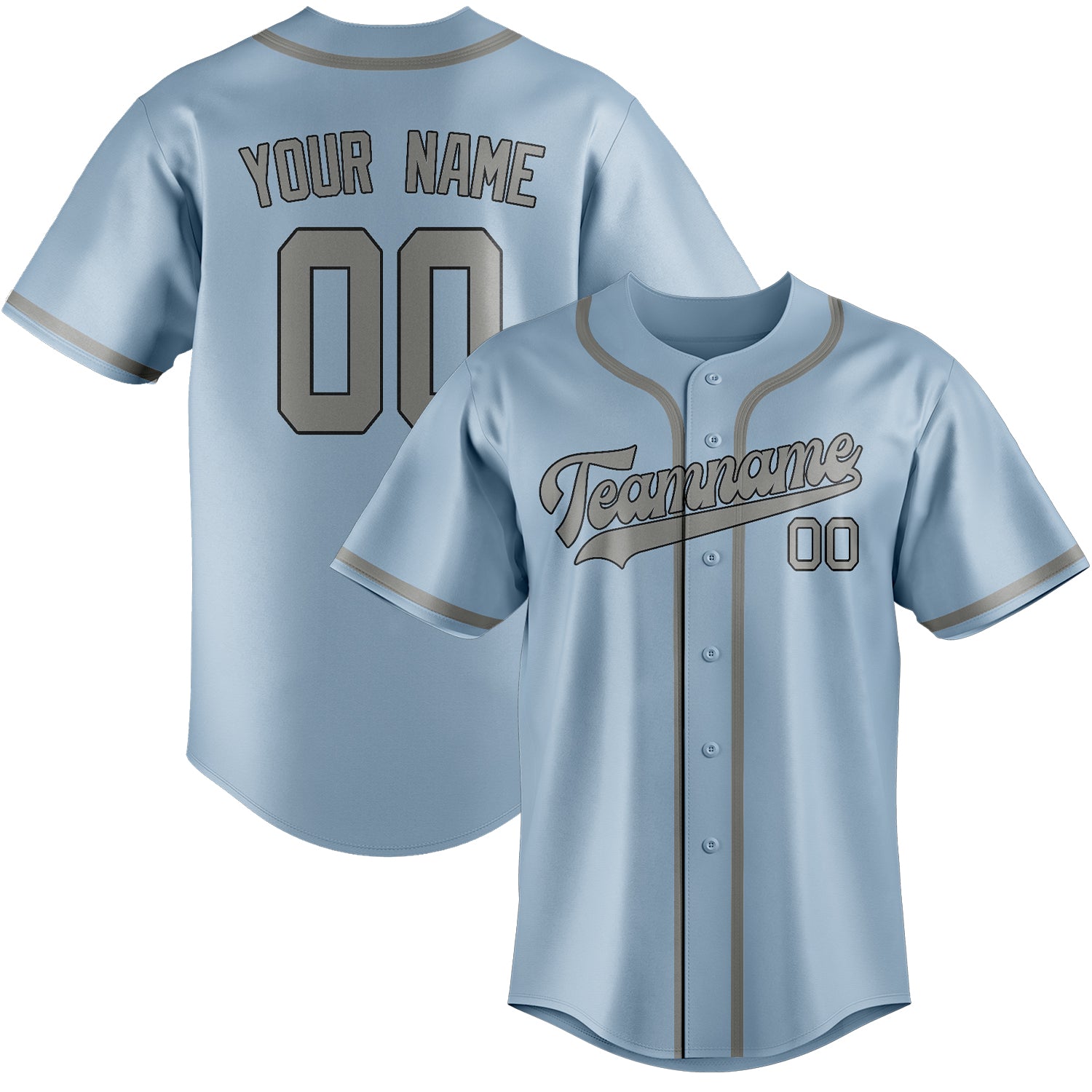 Benutzerdefiniertes Professionelles Hellblau Grau Baseballtrikot