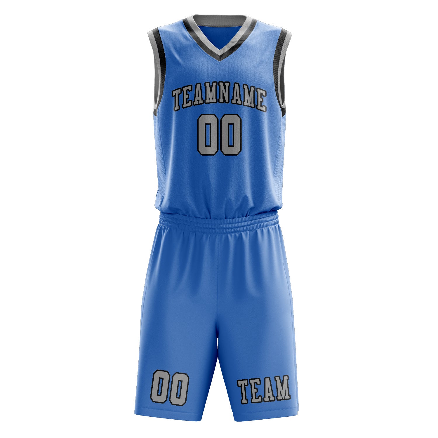 Benutzerdefiniertes Professionelles Hellblau Grau Basketballtrikot-Set