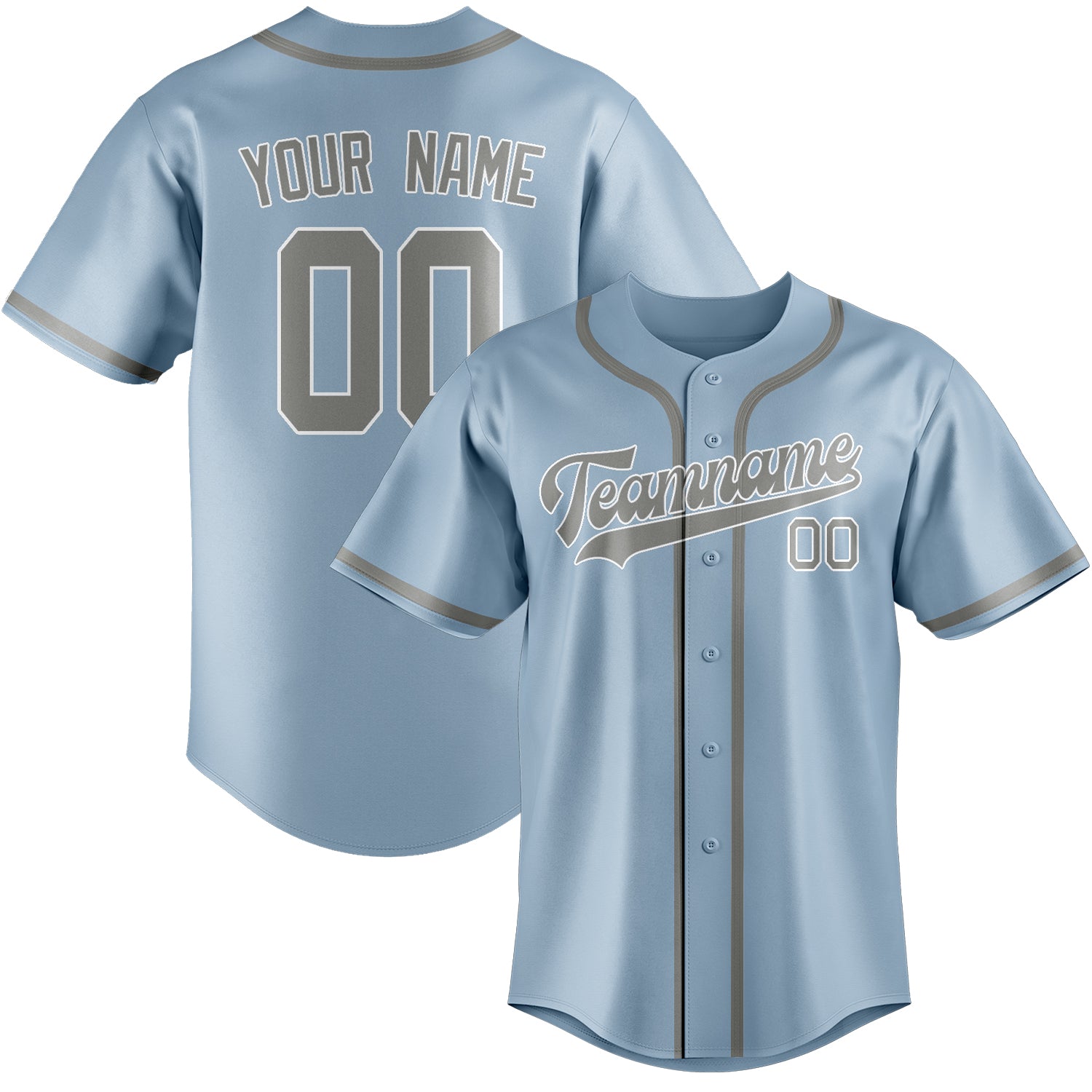 Benutzerdefiniertes Professionelles Hellblau Grau Baseballtrikot
