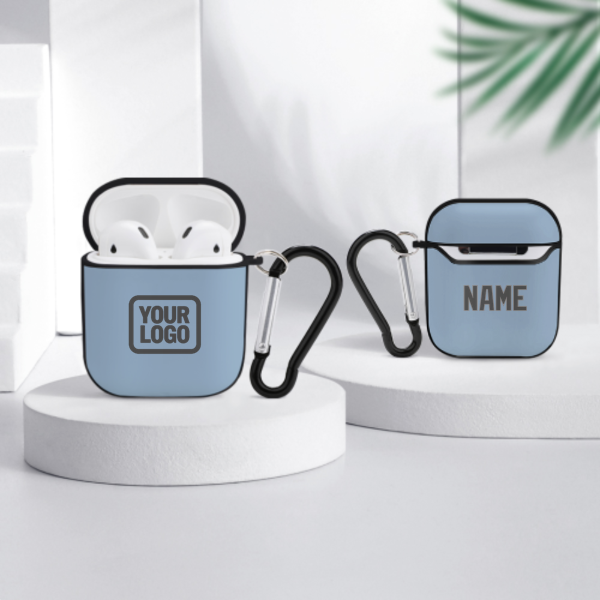 Maßgeschneidertes Hellblau Dunkelgrau AirPods-Hülle