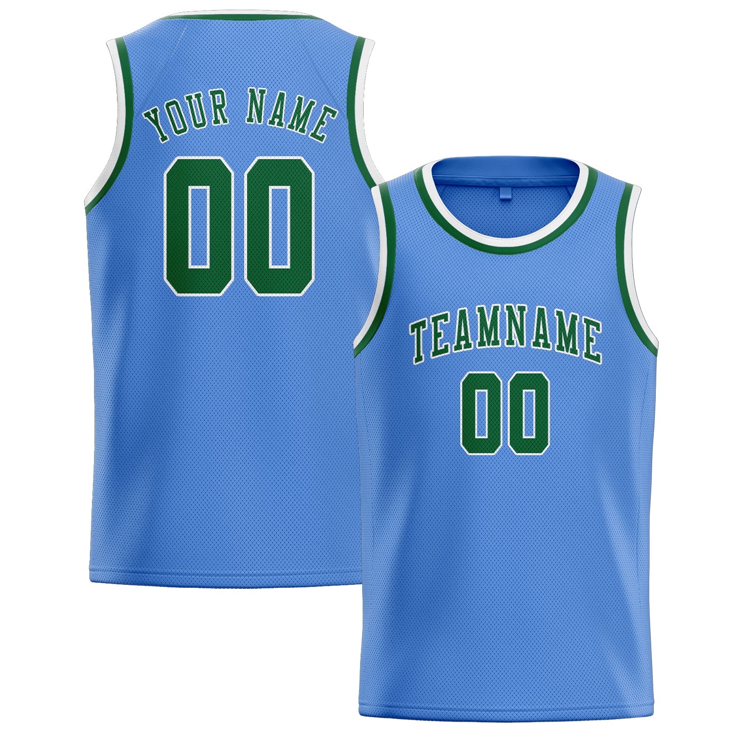 Benutzerdefiniertes Professionelles Hellblau Moosgrün Basketballtrikot