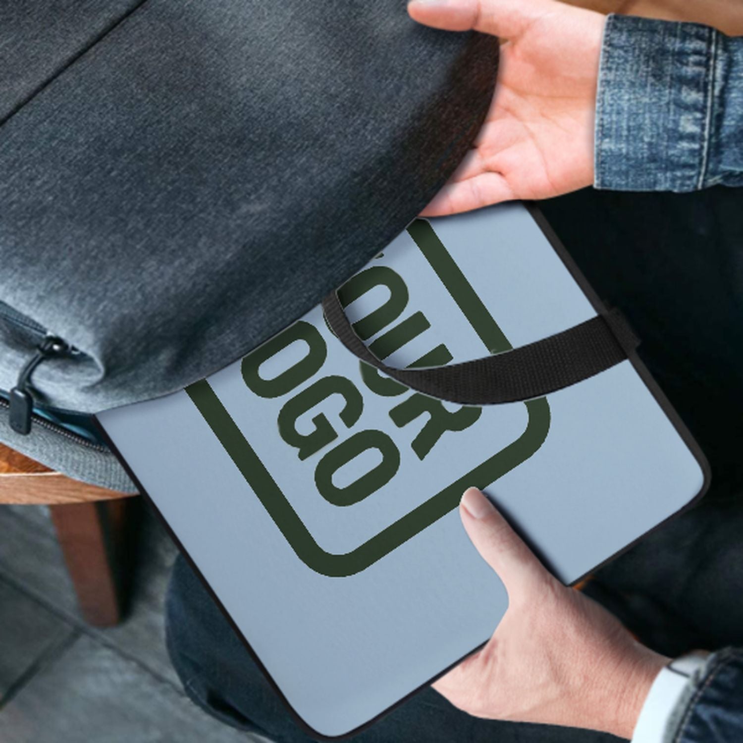Sac pour ordinateur portable personnalisé bleu clair vert foncé