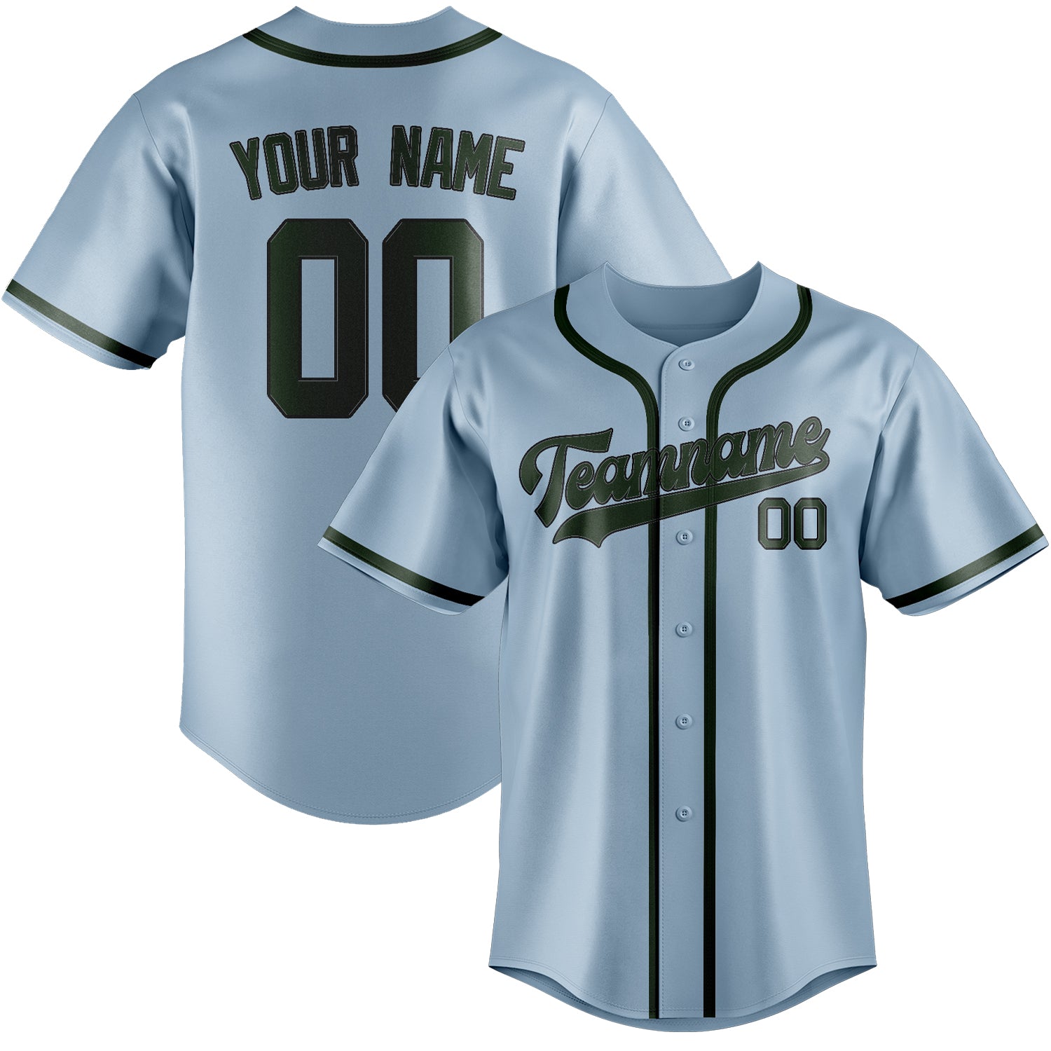 Benutzerdefiniertes Professionelles Hellblau Tannengrün Baseballtrikot
