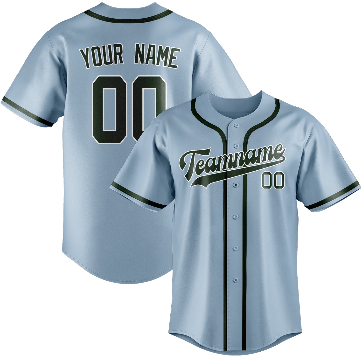 Benutzerdefiniertes Professionelles Hellblau Tannengrün Baseballtrikot