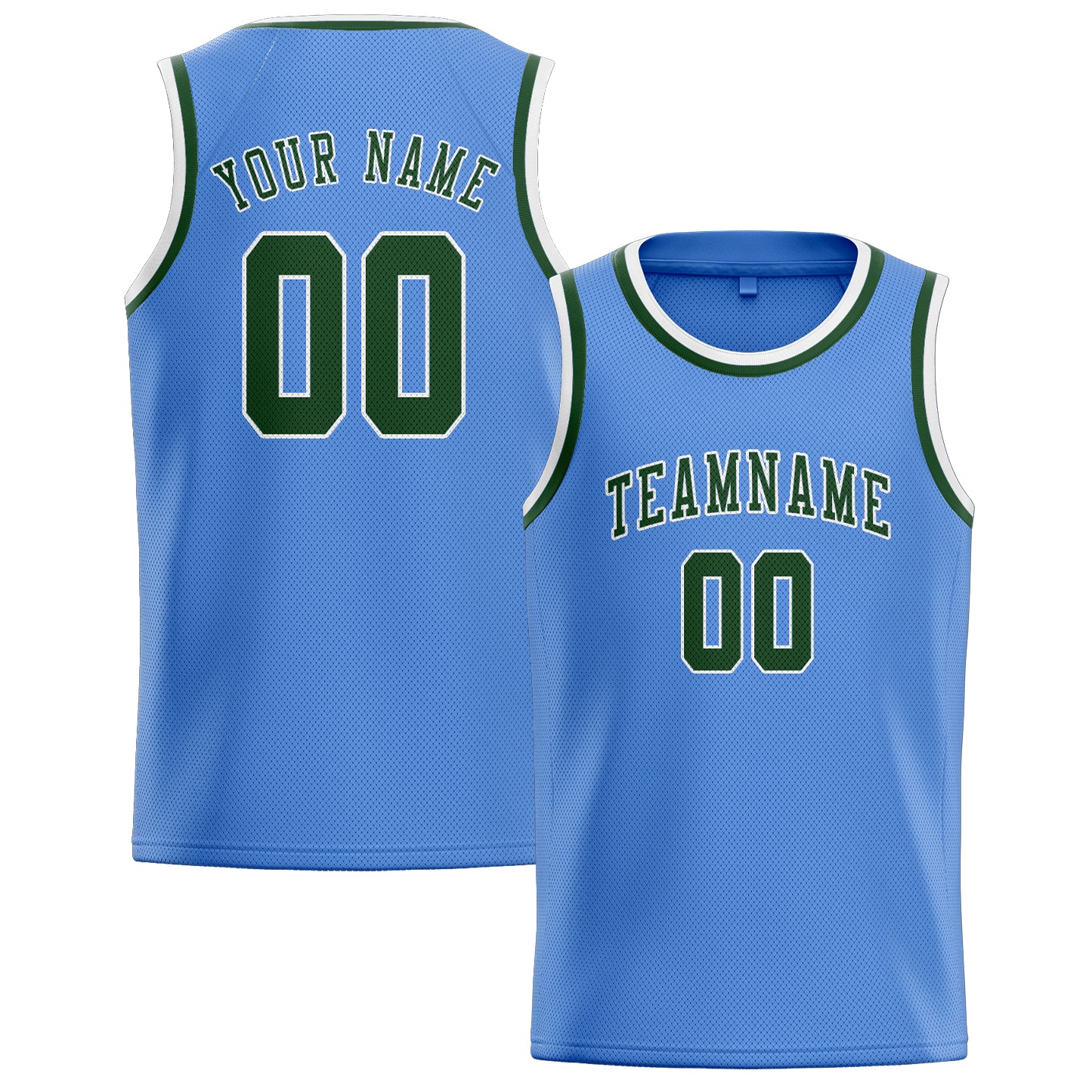 Benutzerdefiniertes Professionelles Hellblau Tannengrün Basketballtrikot