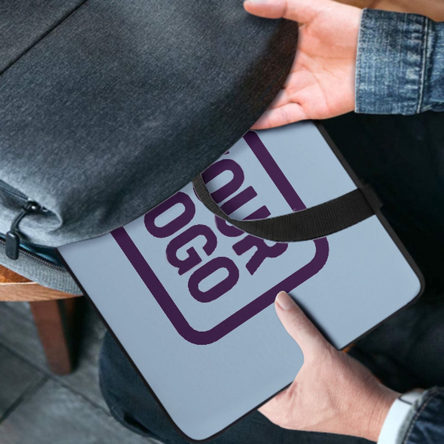 Sac pour ordinateur portable personnalisé bleu clair violet