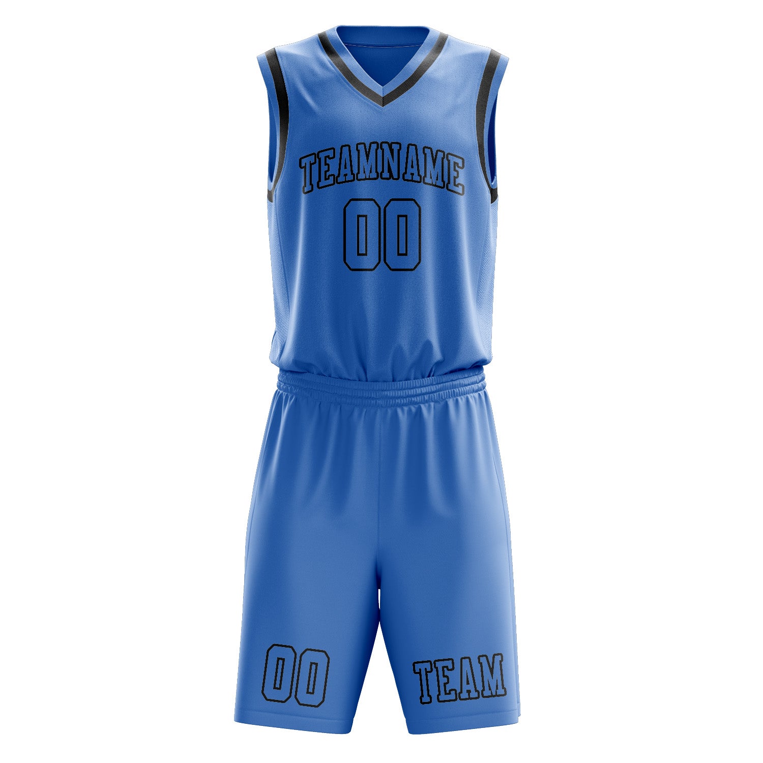Benutzerdefiniertes Professionelles Hellblau Schwarz Basketballtrikot-Set