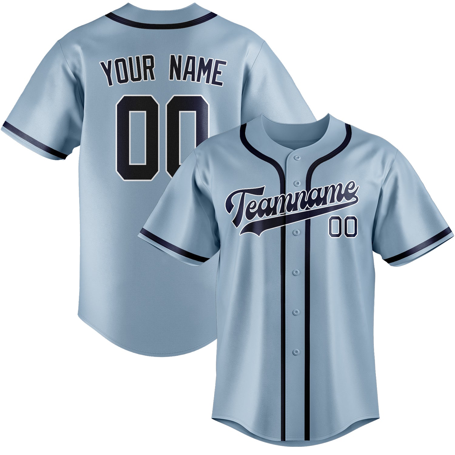 Benutzerdefiniertes Professionelles Hellblau Marineblau Baseballtrikot