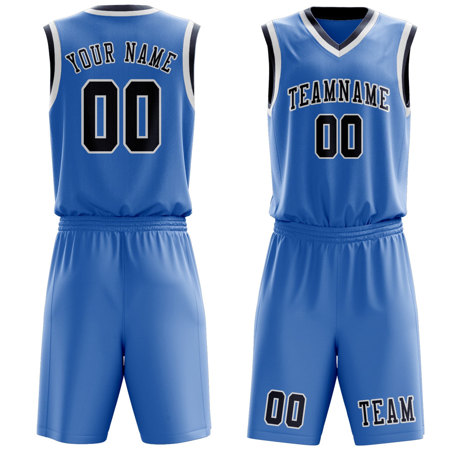 Benutzerdefiniertes Professionelles Hellblau Marineblau Basketballtrikot-Set