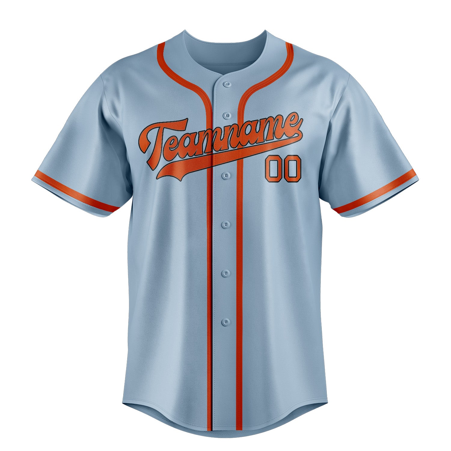 Benutzerdefiniertes Professionelles Hellblau Orangerot Baseballtrikot