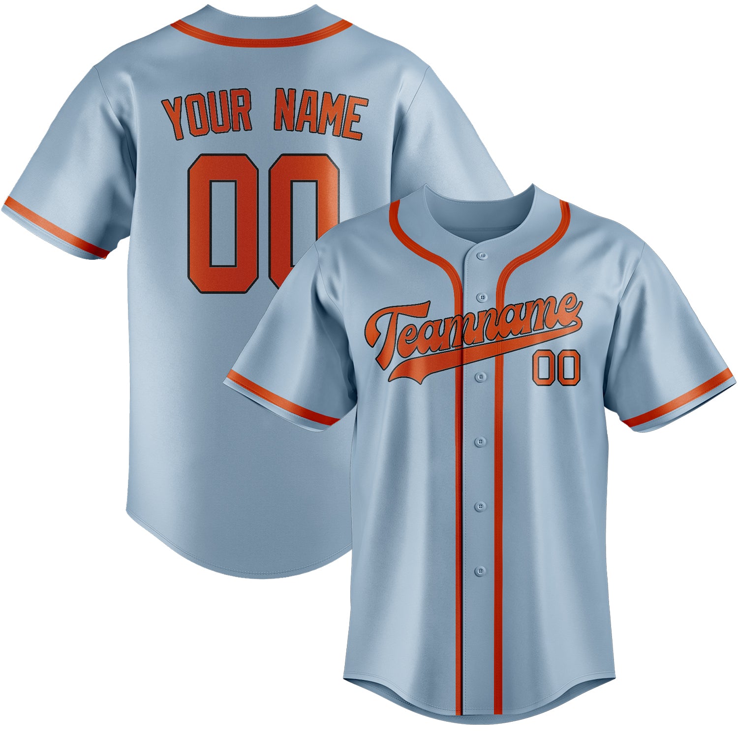 Benutzerdefiniertes Professionelles Hellblau Orangerot Baseballtrikot