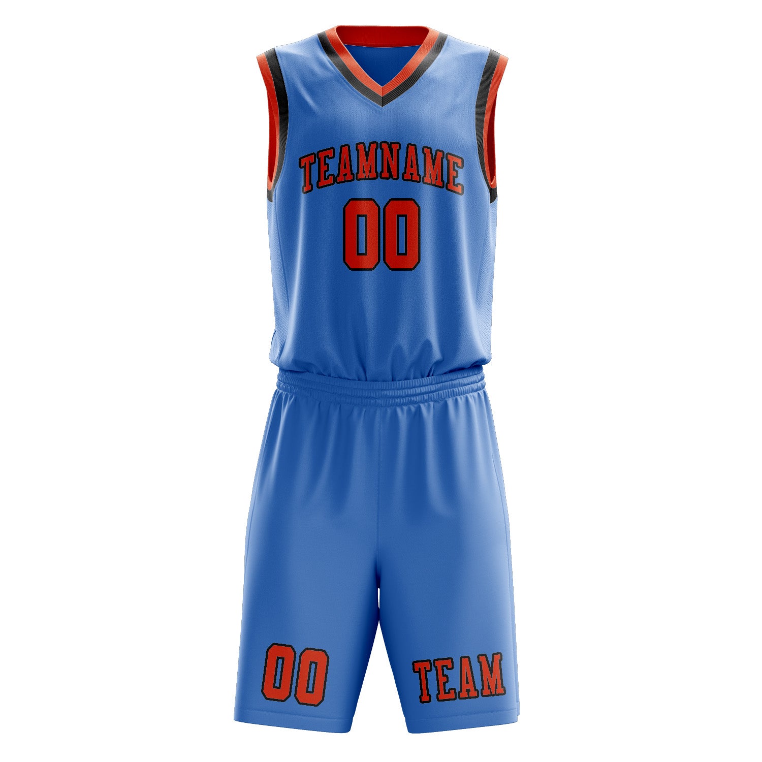 Benutzerdefiniertes Professionelles Hellblau Orangerot Basketballtrikot-Set