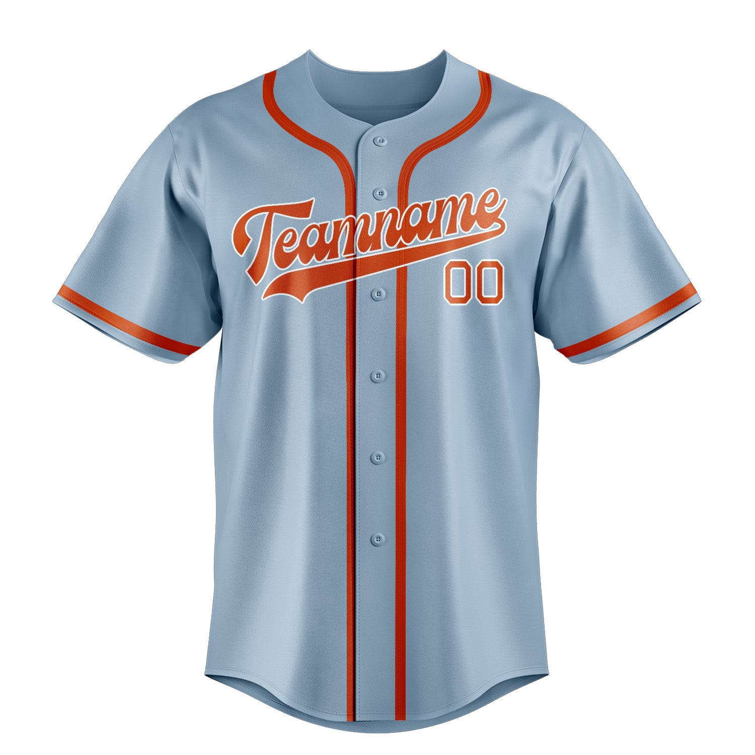 Benutzerdefiniertes Professionelles Hellblau Orangerot Baseballtrikot