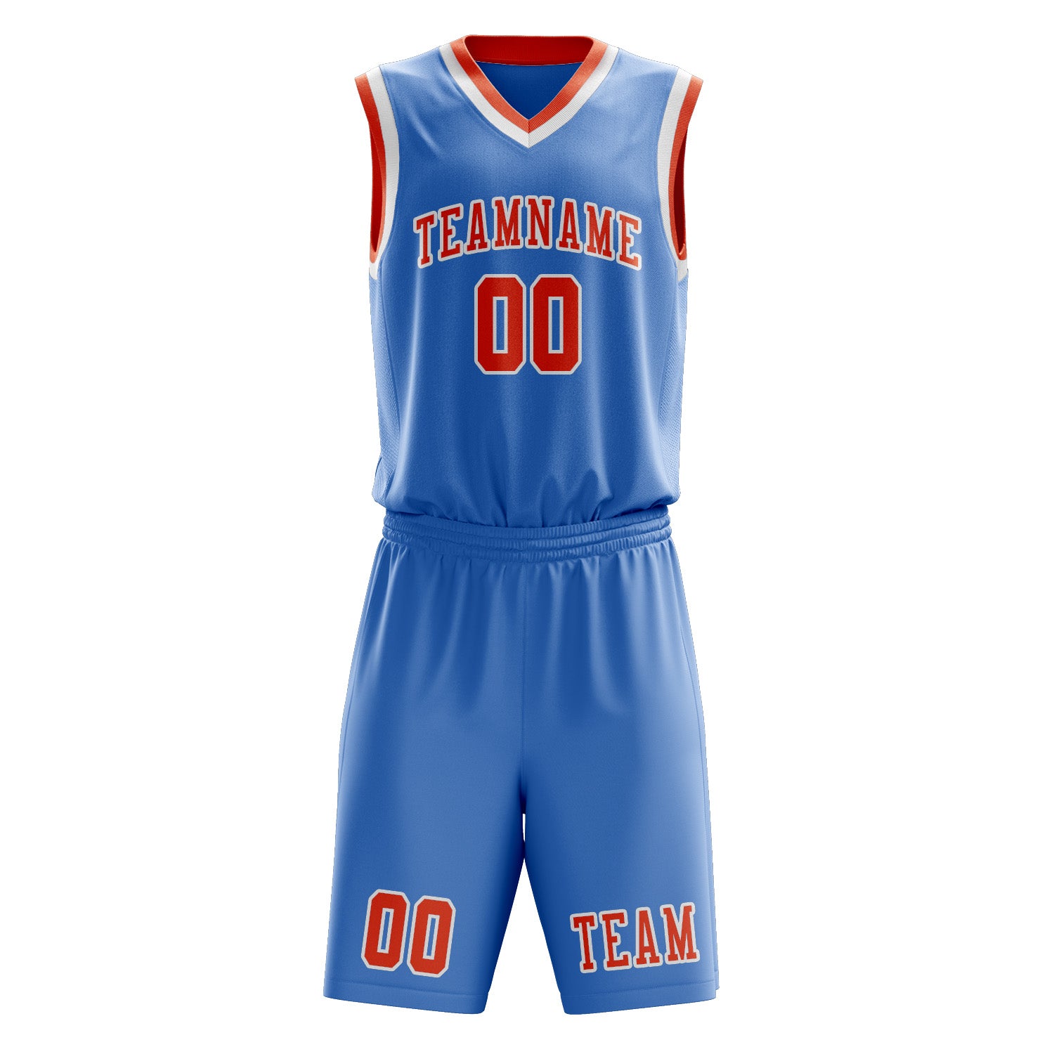 Benutzerdefiniertes Professionelles Hellblau Orangerot Basketballtrikot-Set