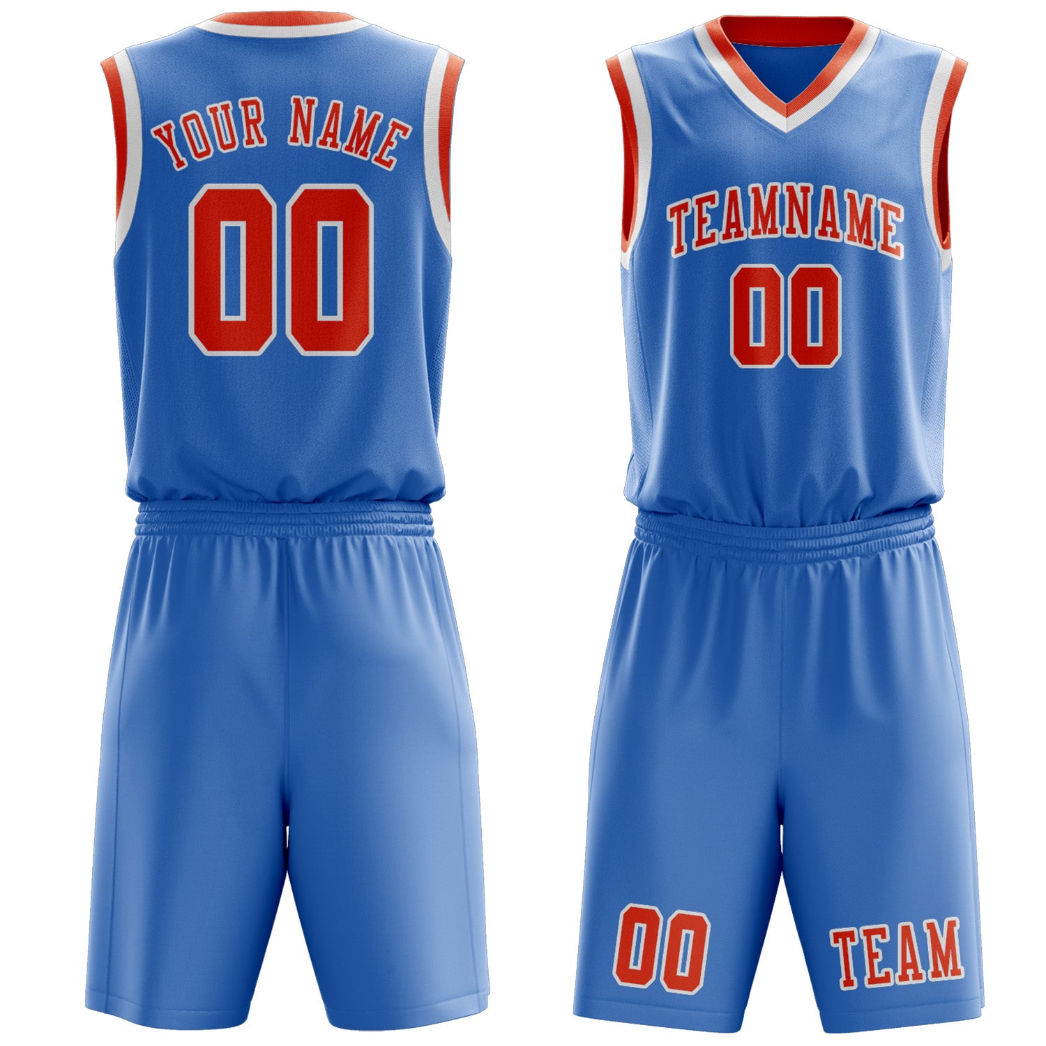 Benutzerdefiniertes Professionelles Hellblau Orangerot Basketballtrikot-Set