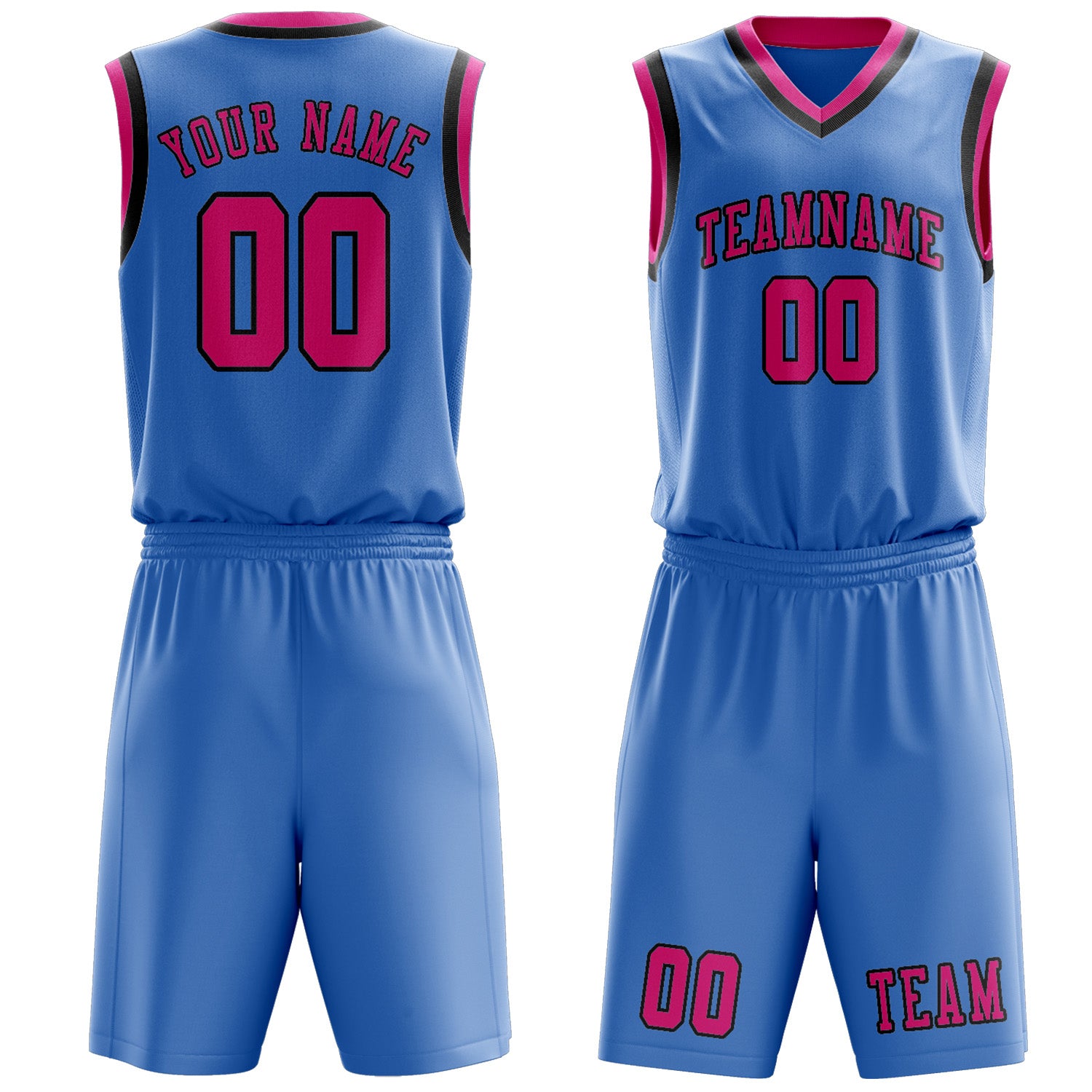 Benutzerdefiniertes Professionelles Hellblau Rosarot Basketballtrikot-Set